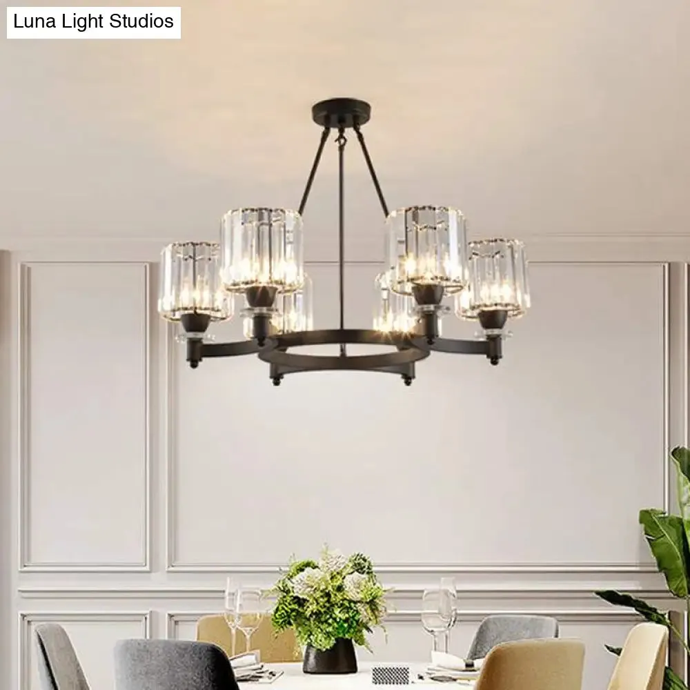 Contemporary Prismatic Crystal Chandelier - Black/Gold - 3/6/8 Head Suspension Lamp for Dining Room Ceiling