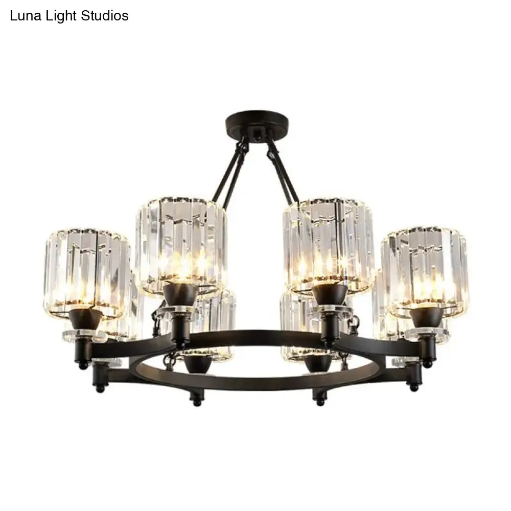 Contemporary Prismatic Crystal Chandelier - Black/Gold - 3/6/8 Head Suspension Lamp for Dining Room Ceiling