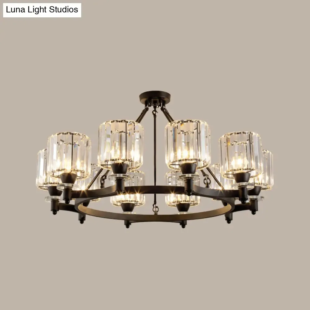 Contemporary Prismatic Crystal Chandelier - Black/Gold - 3/6/8 Head Suspension Lamp for Dining Room Ceiling