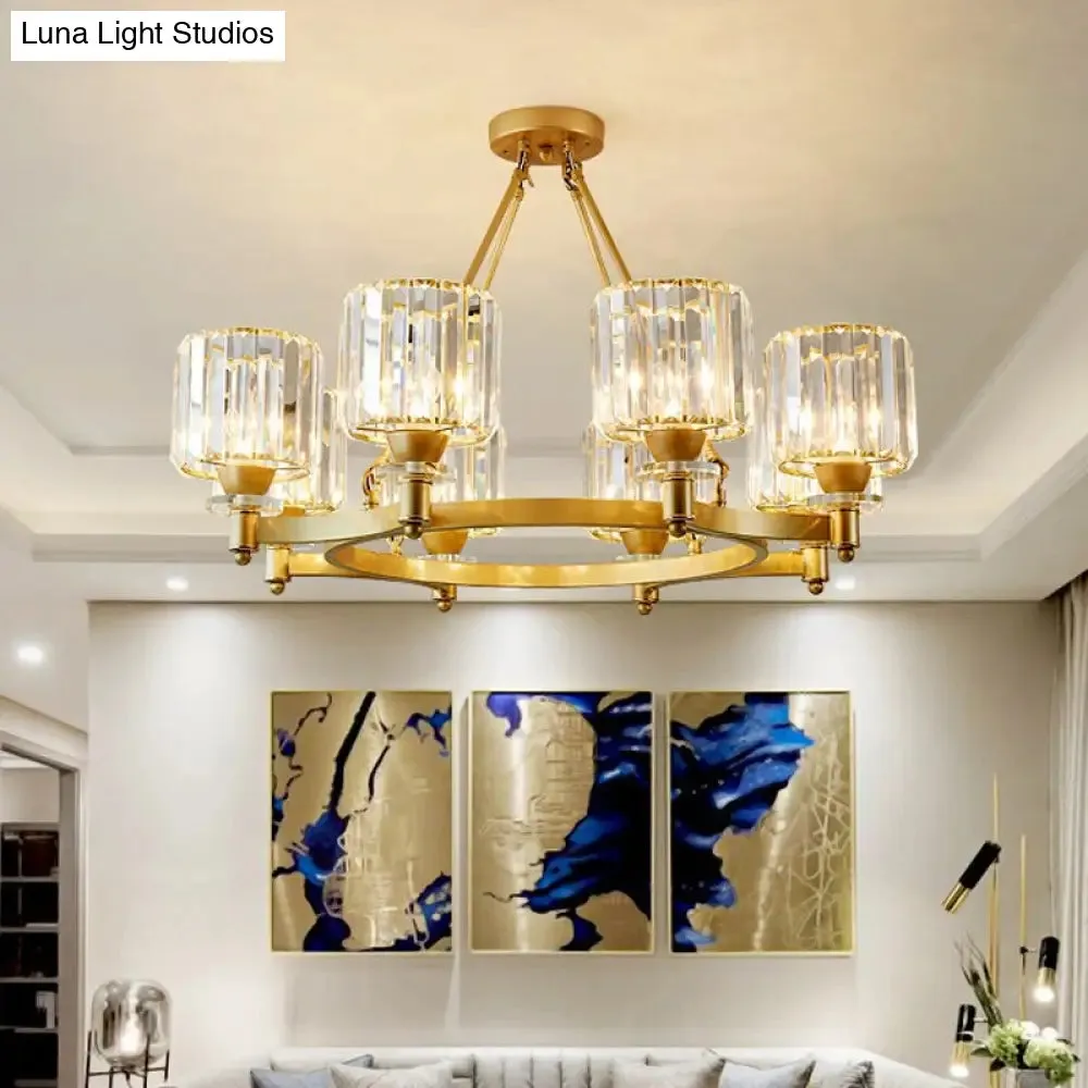 Contemporary Prismatic Crystal Chandelier - Black/Gold - 3/6/8 Head Suspension Lamp for Dining Room Ceiling