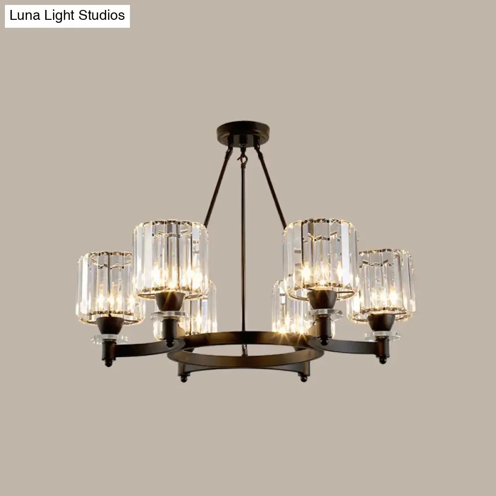 Contemporary Prismatic Crystal Chandelier - Black/Gold - 3/6/8 Head Suspension Lamp for Dining Room Ceiling