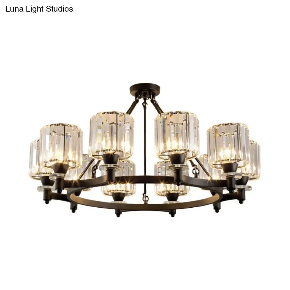 Contemporary Prismatic Crystal Chandelier - Black/Gold - 3/6/8 Head Suspension Lamp for Dining Room Ceiling