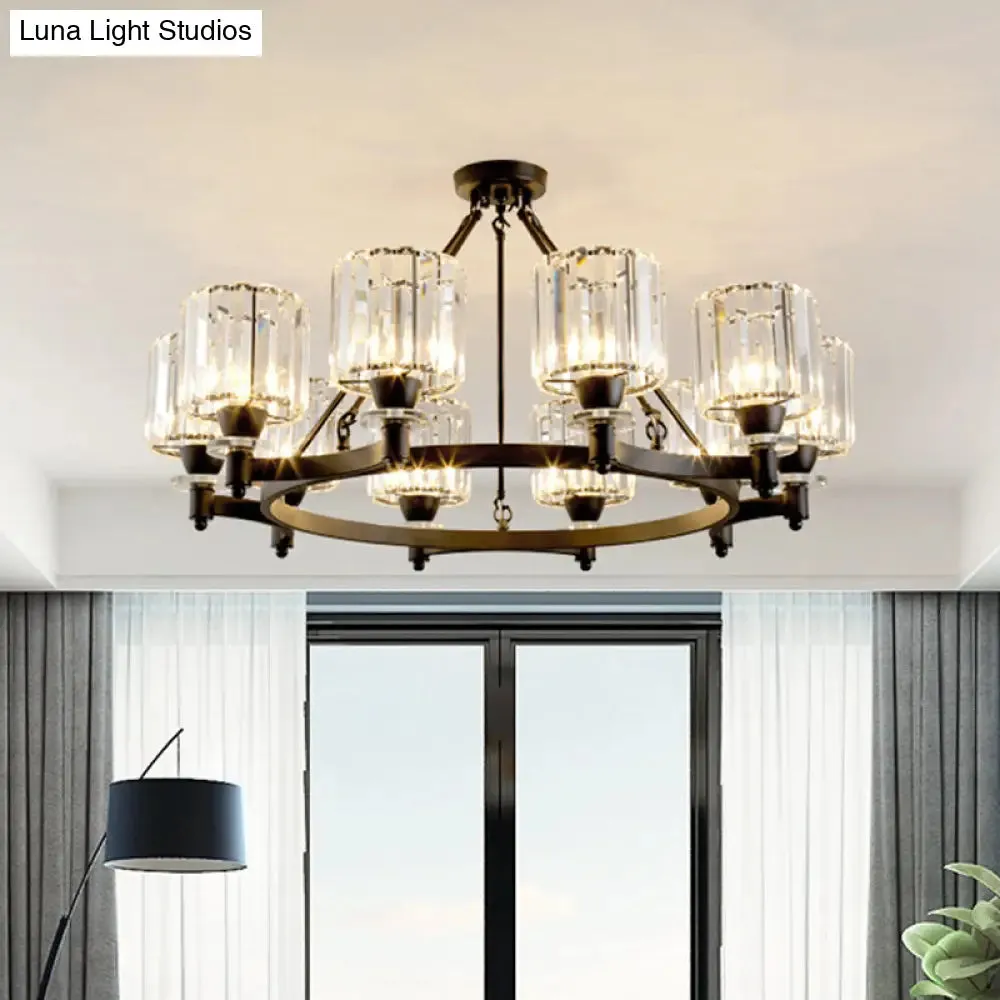 Contemporary Prismatic Crystal Chandelier - Black/Gold - 3/6/8 Head Suspension Lamp for Dining Room Ceiling