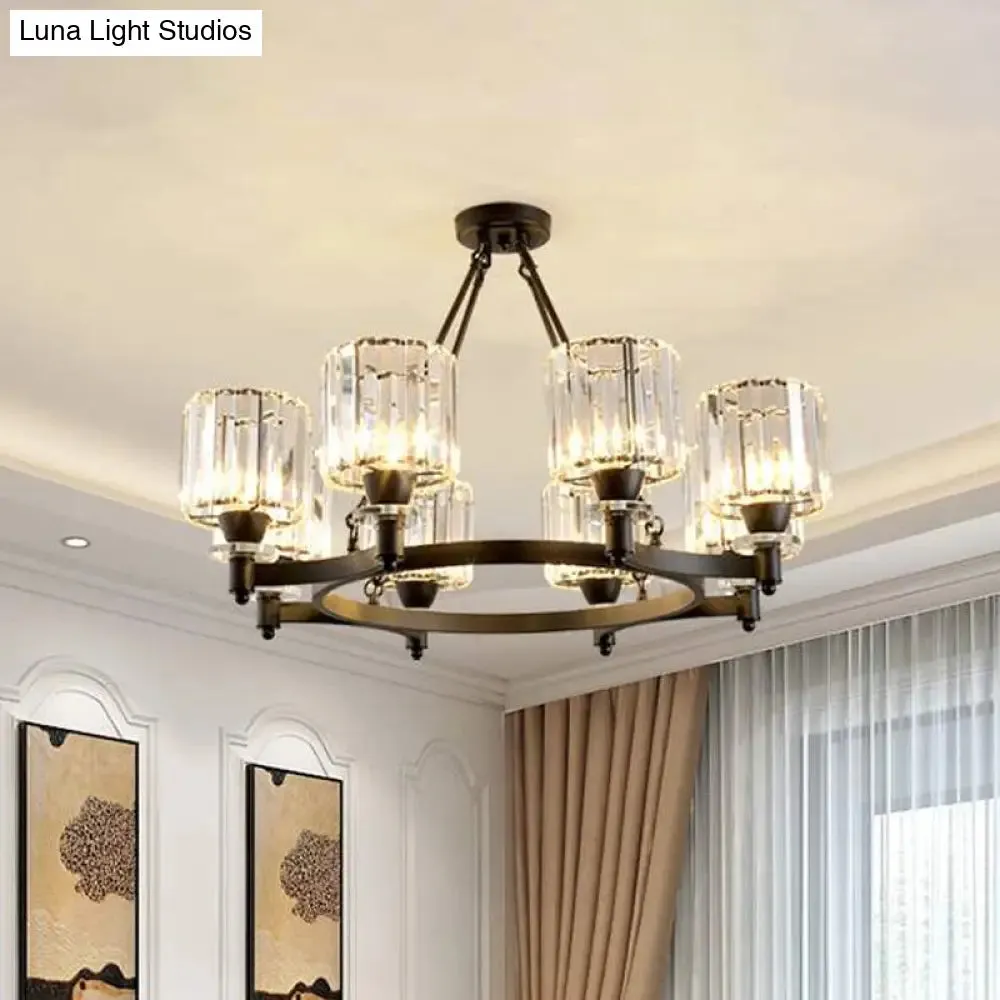 Contemporary Prismatic Crystal Chandelier - Black/Gold - 3/6/8 Head Suspension Lamp for Dining Room Ceiling