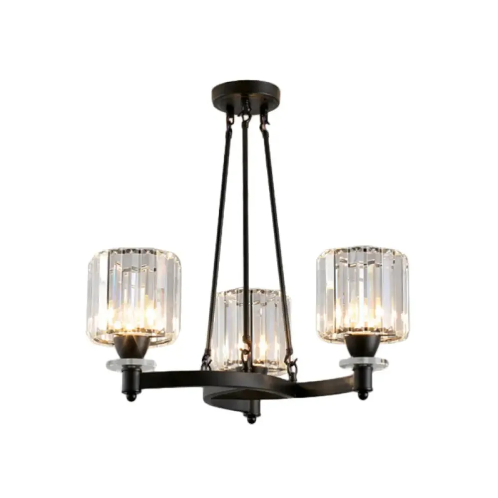 Contemporary Prismatic Crystal Chandelier - Black/Gold - 3/6/8 Head Suspension Lamp for Dining Room Ceiling