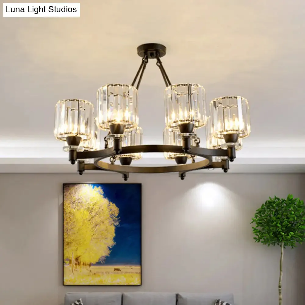 Contemporary Prismatic Crystal Chandelier - Black/Gold - 3/6/8 Head Suspension Lamp for Dining Room Ceiling