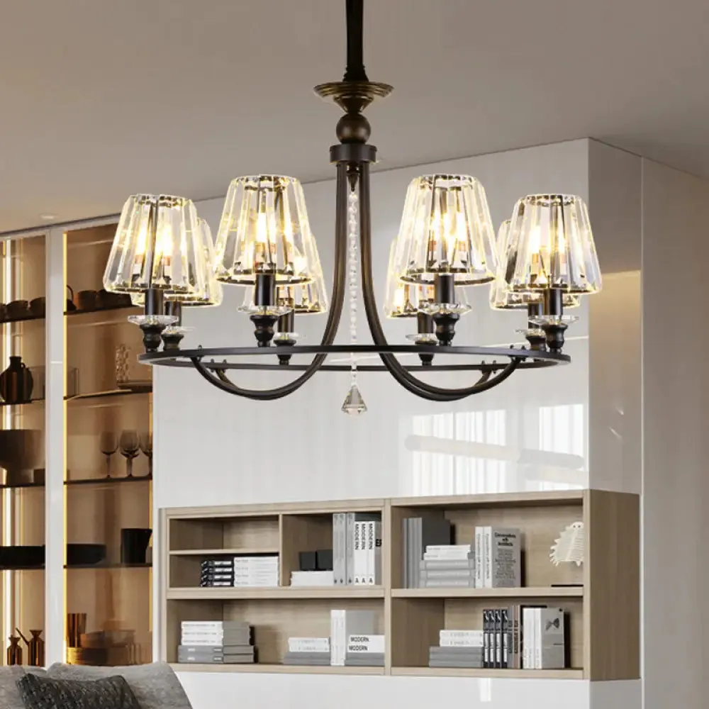 Contemporary Tapered Crystal Chandelier Pendant Light with 4/6/8 Lights - Black Ceiling Hanging Fixture