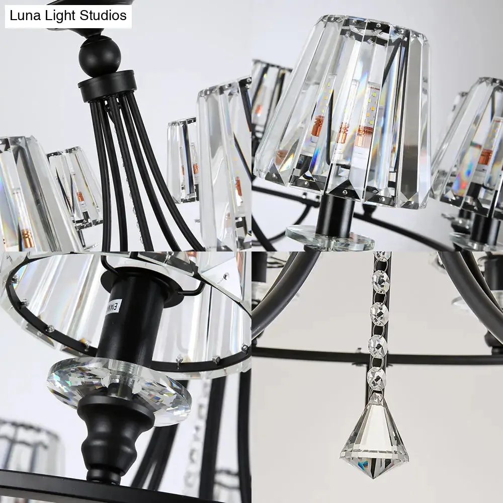 Contemporary Tapered Crystal Chandelier Pendant Light with 4/6/8 Lights - Black Ceiling Hanging Fixture