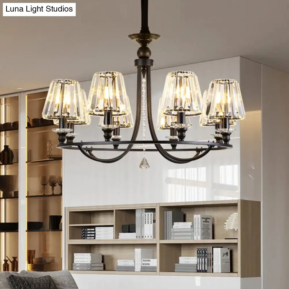 Contemporary Tapered Crystal Chandelier Pendant Light with 4/6/8 Lights - Black Ceiling Hanging Fixture