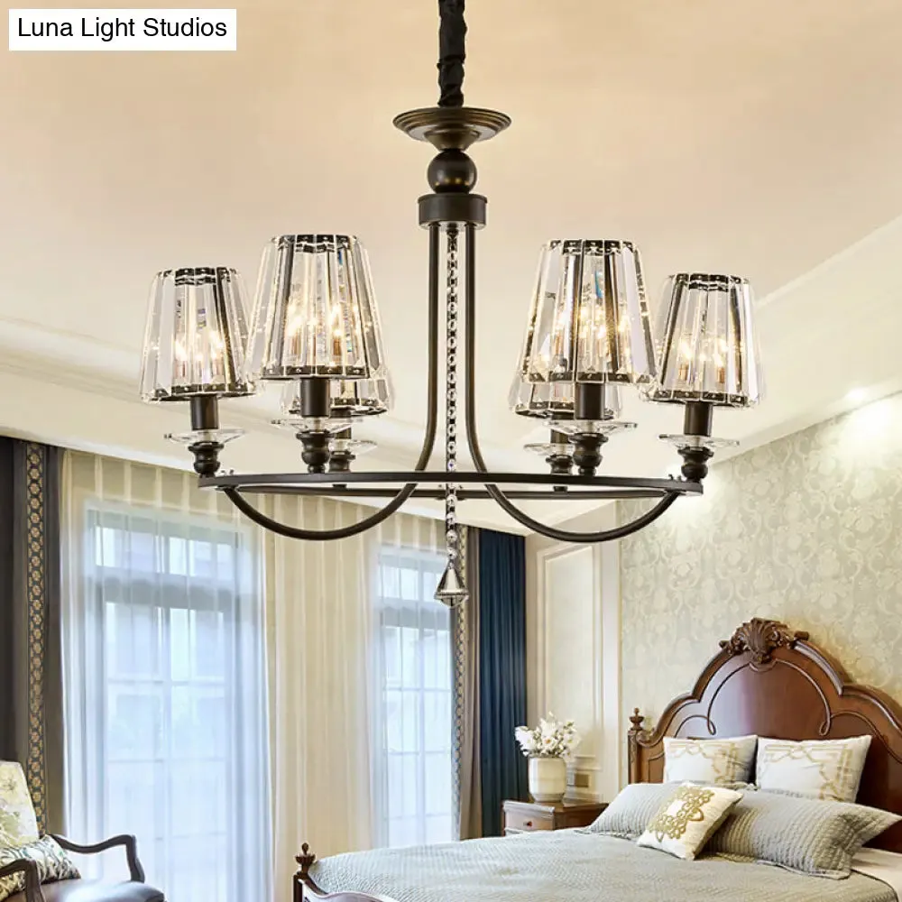 Contemporary Tapered Crystal Chandelier Pendant Light with 4/6/8 Lights - Black Ceiling Hanging Fixture