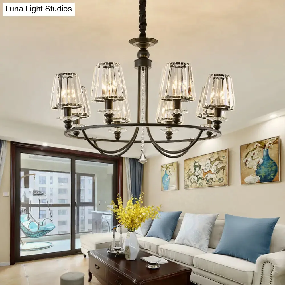 Contemporary Tapered Crystal Chandelier Pendant Light with 4/6/8 Lights - Black Ceiling Hanging Fixture