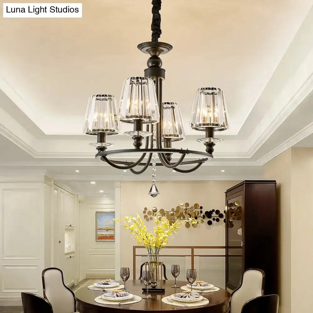 Contemporary Tapered Crystal Chandelier Pendant Light with 4/6/8 Lights - Black Ceiling Hanging Fixture