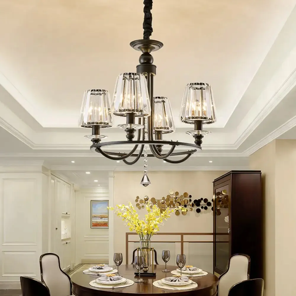 Contemporary Tapered Crystal Chandelier Pendant Light with 4/6/8 Lights - Black Ceiling Hanging Fixture