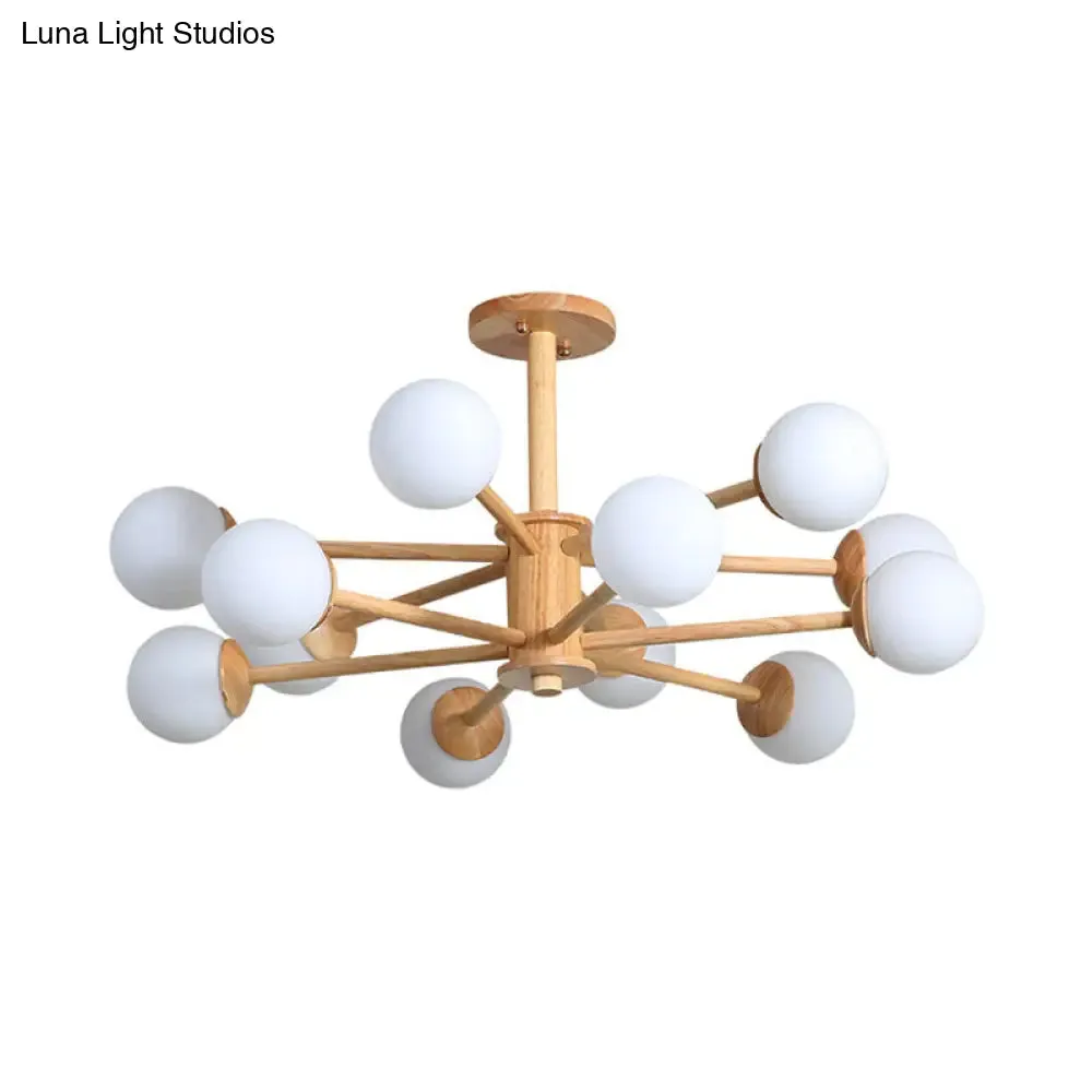 Contemporary Wooden Starburst Chandelier with Glass Ball Shade - Natural Wood Finish - 6/8/12 Lights