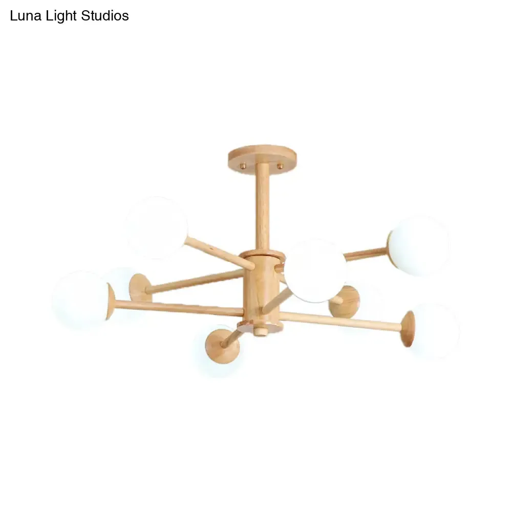 Contemporary Wooden Starburst Chandelier with Glass Ball Shade - Natural Wood Finish - 6/8/12 Lights