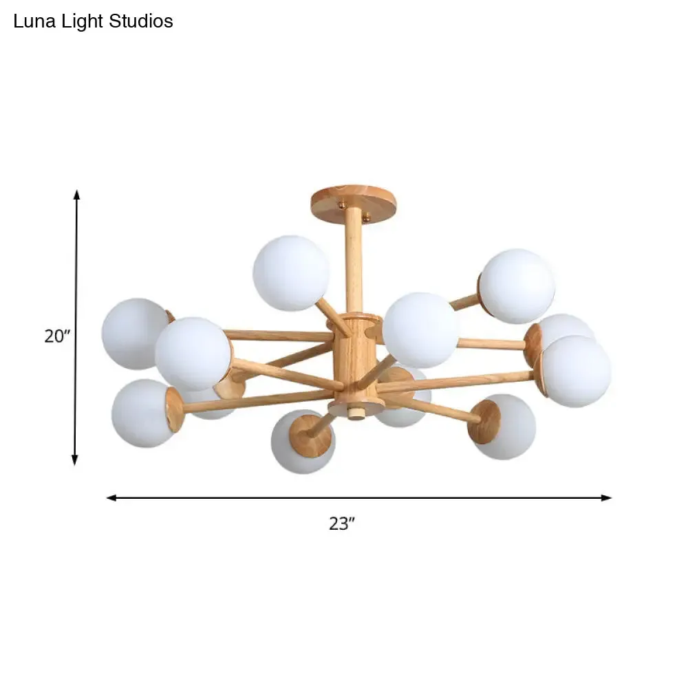 Contemporary Wooden Starburst Chandelier with Glass Ball Shade - Natural Wood Finish - 6/8/12 Lights