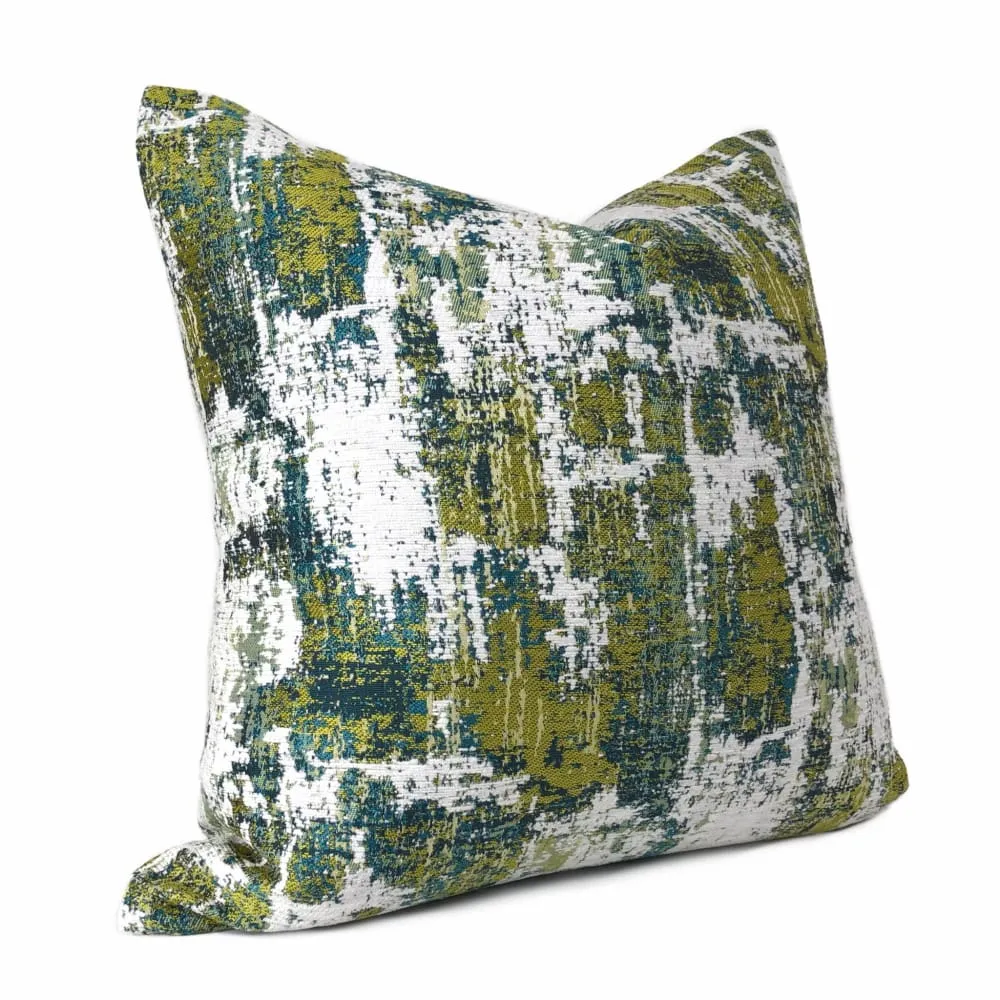 Conti Green Teal White Abstract Woven Texture Pillow Cover