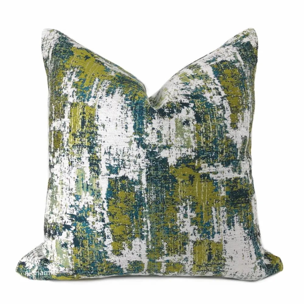 Conti Green Teal White Abstract Woven Texture Pillow Cover