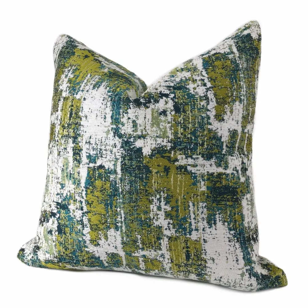 Conti Green Teal White Abstract Woven Texture Pillow Cover