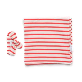 Coral and White Stripe Swaddle blanket