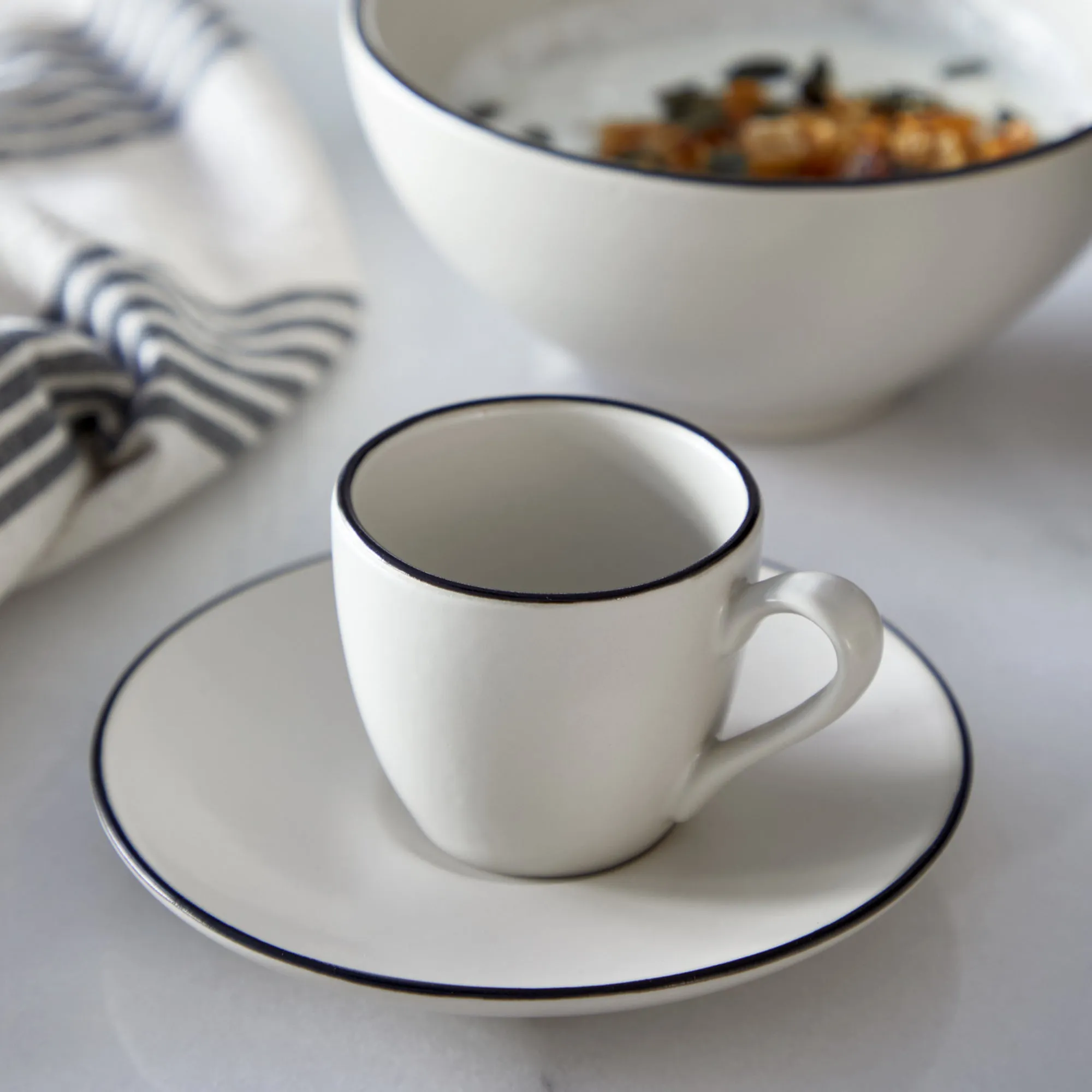 Costa Nova Augusta 3 oz. Natural-Black Coffee Cup and Saucer Set