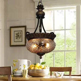 Country Black Chandelier Pendant Light with Clear Prismatic Glass Shade - 2-Light Dining Room Suspension Lamp