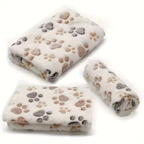 Cozy Washable Pet Blanket with White Dog Paw Pattern