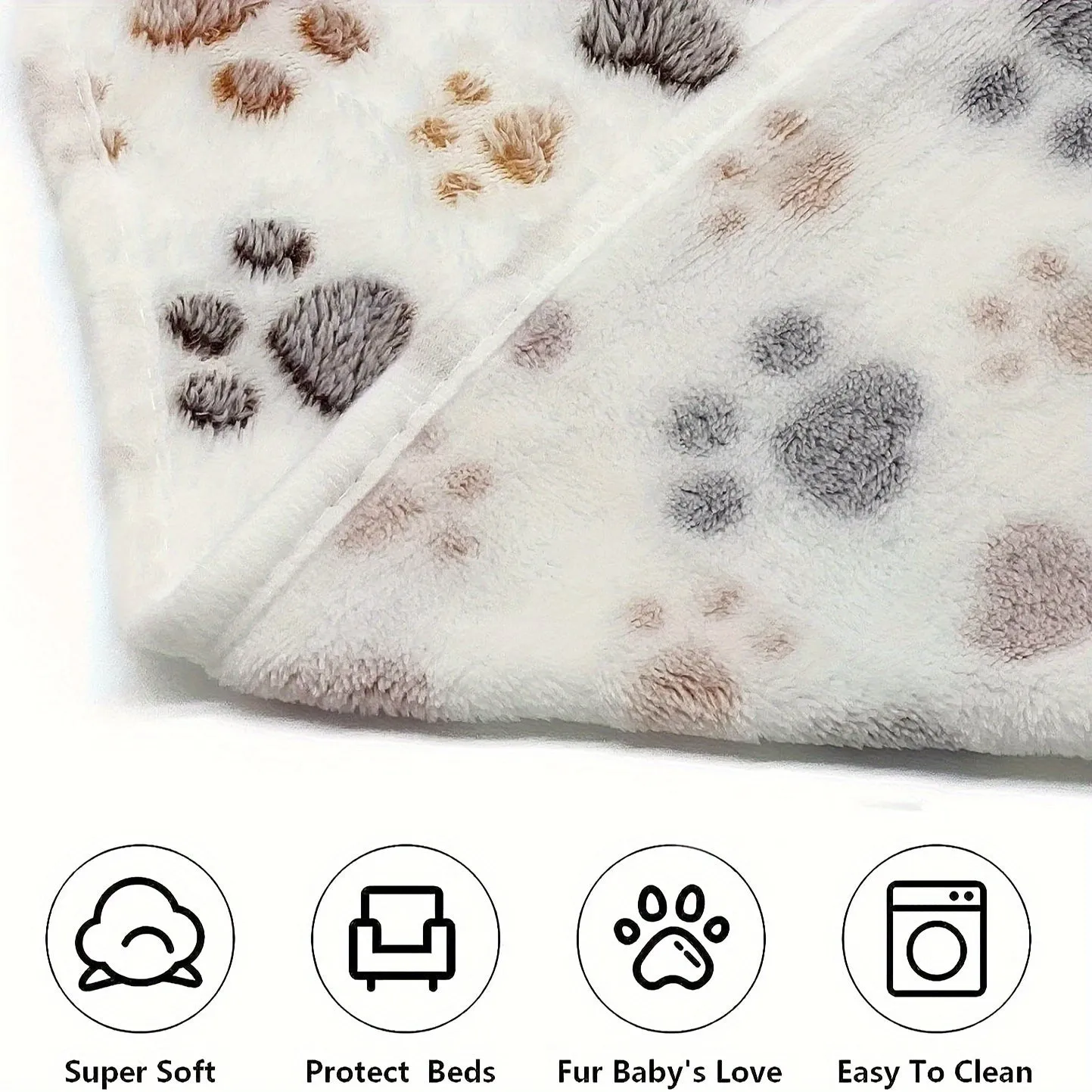 Cozy Washable Pet Blanket with White Dog Paw Pattern