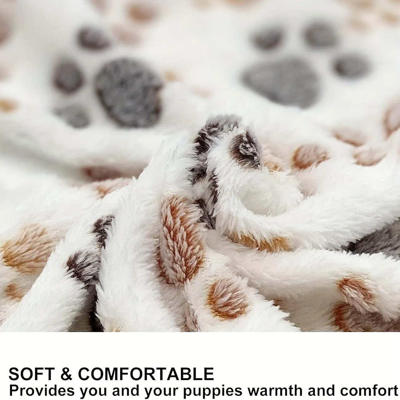 Cozy Washable Pet Blanket with White Dog Paw Pattern