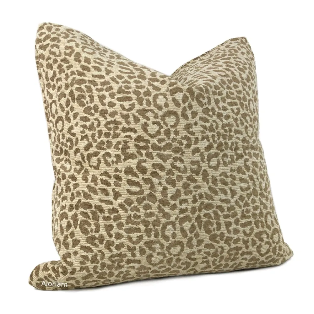 Cream & Sand Leopard Animal Spot Pattern Chenille Pillow Cover