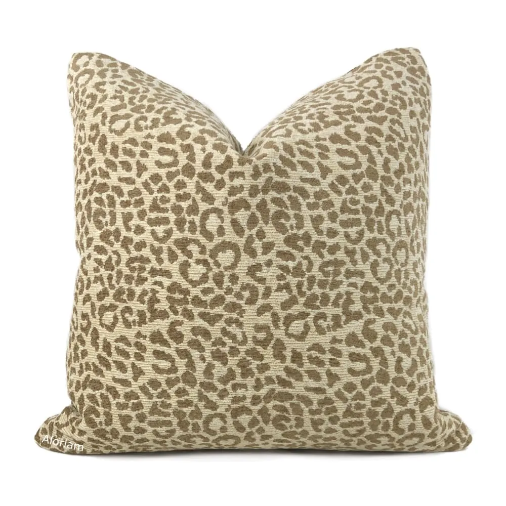 Cream & Sand Leopard Animal Spot Pattern Chenille Pillow Cover