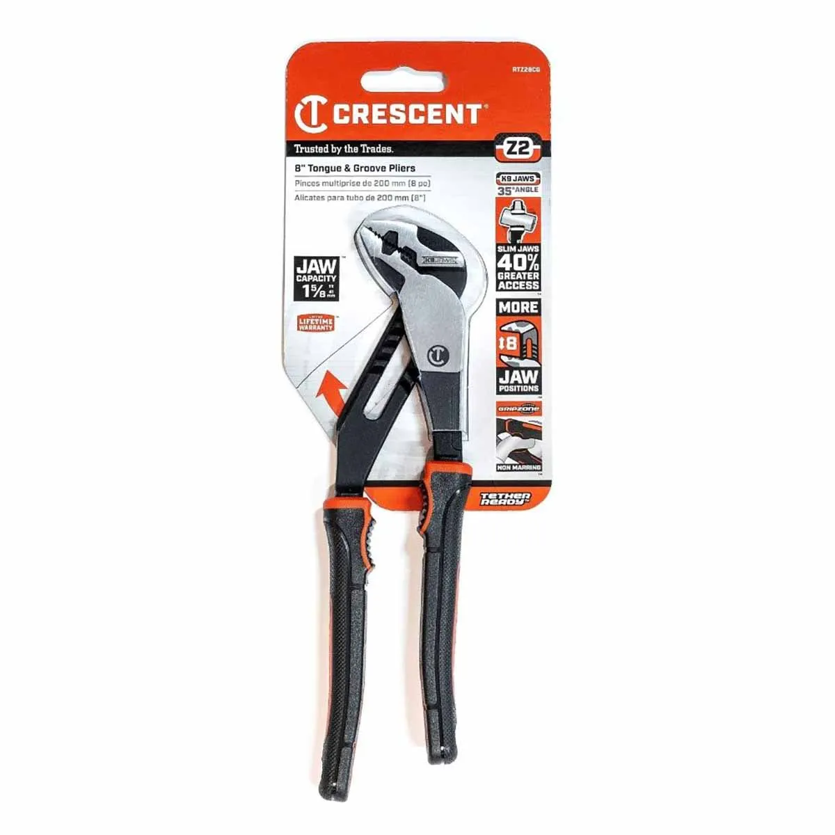 Crescent RTZ28CG 8" Z2 K9™ Strt Jaw Dual Material Tongue and Groove Pliers