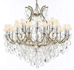 Crystal Chandelier Lighting Chandeliers H46" X W46" Dressed with Large, Luxe, Diamond Cut Crystals! Great for The Foyer, Entry Way, Living Room, Family Room and More w/White Shades - A83-B90/WHITESHADES/2MT/24 1DC