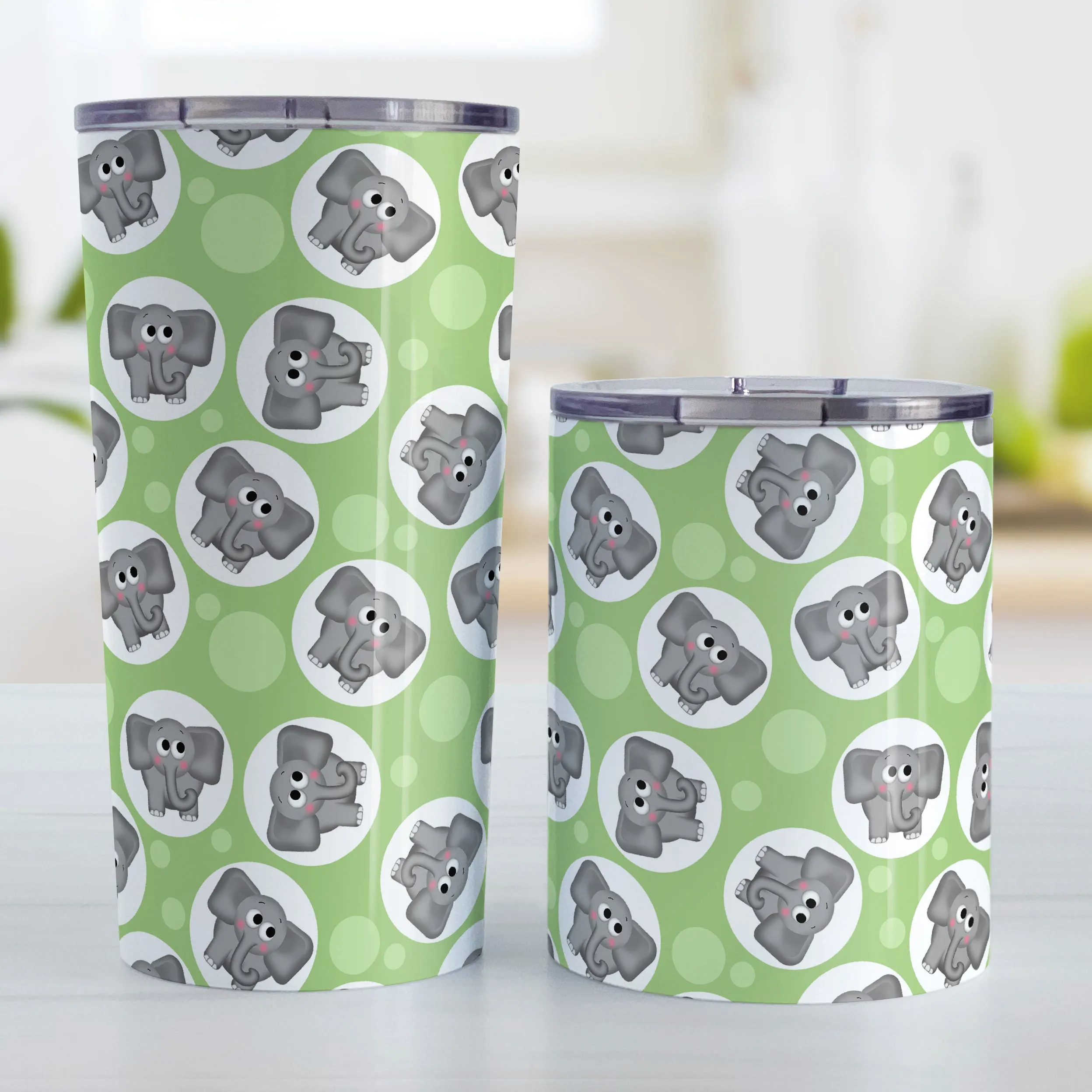 Cute Green Elephant Pattern Tumbler Cup