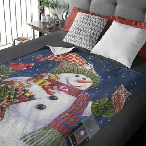 Dawhud Direct Christmas Fleece Blanket for Bed 50x60 Inch X Snowman and Lantern