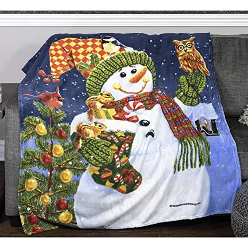 Dawhud Direct Christmas Fleece Blanket for Bed 50x60 Inch X Snowman and Lantern