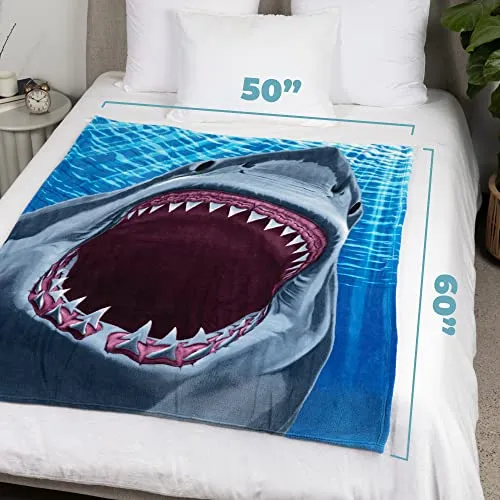 Dawhud Direct Great White Shark Fleece Blanket for Bed 50x60 Inch Blanket