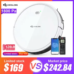 DEALDIG Robvacuum 8 Robot Vacuum Cleaner with WiFi Connectivity Work for Alexa App Remote Control Gyroscope Navigation Robot