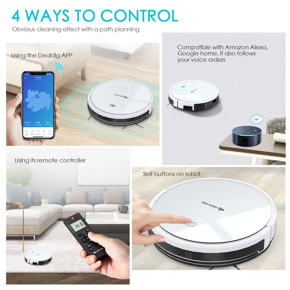 DEALDIG Robvacuum 8 Robot Vacuum Cleaner with WiFi Connectivity Work for Alexa App Remote Control Gyroscope Navigation Robot