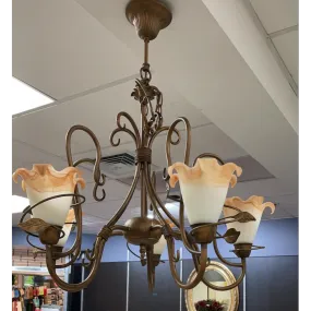 Decorative French Metal Uplighter Chandelier With Frosted Shades