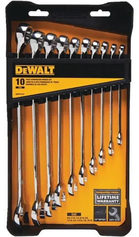 DeWALT DWMT72167 Wrench Set, 10-Piece, Chrome Vanadium Steel, Specifications: SAE Measurement :SET: QUANTITY: 1