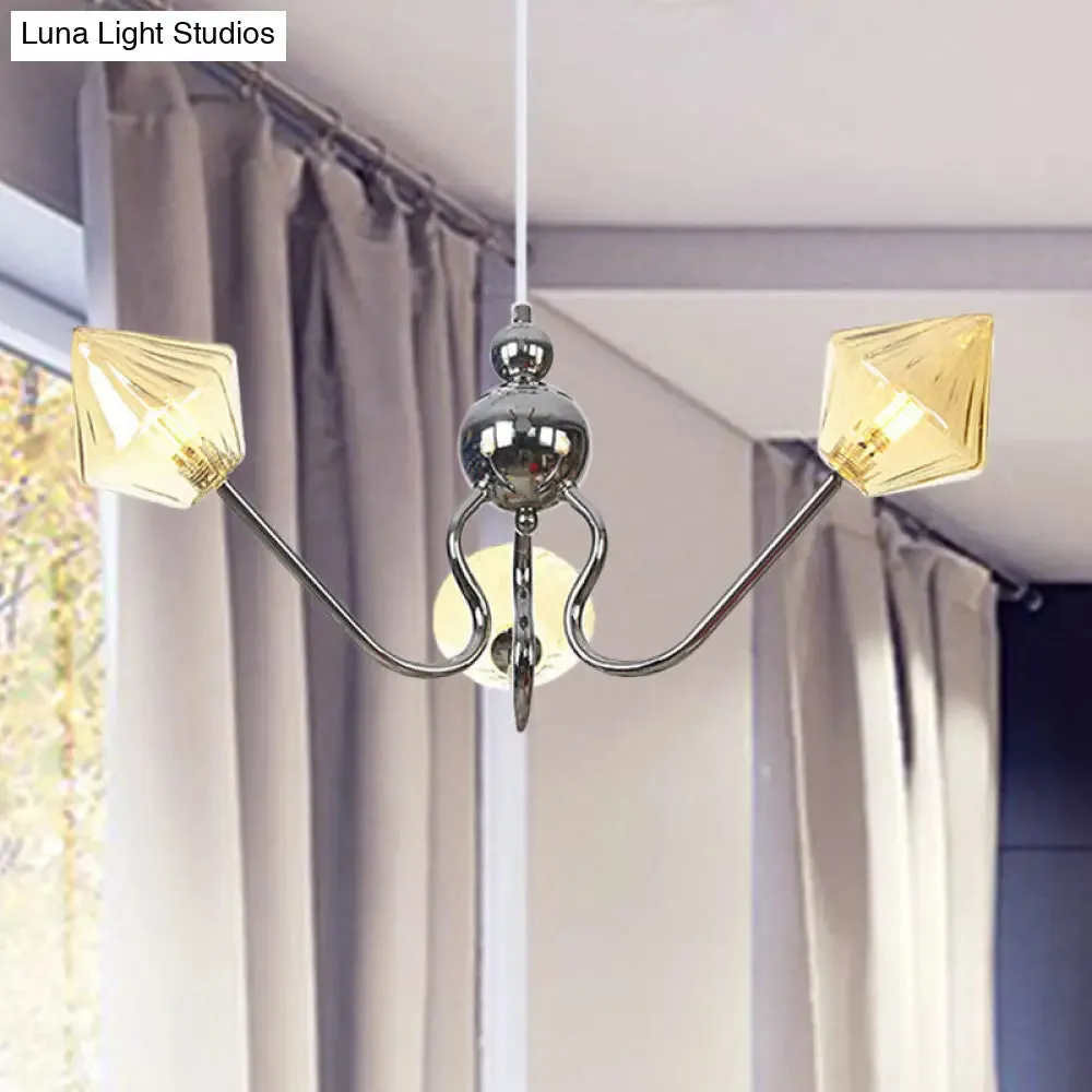 Diamond Pendant Lighting for Farmhouse with Amber/Clear Glass - 3 Lights - Chandelier Lamp in Black/Chrome