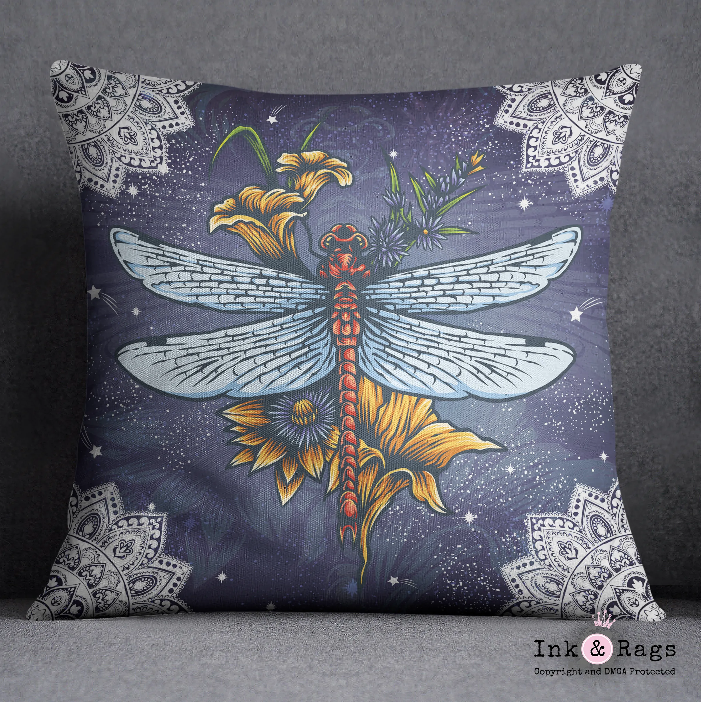 Dragonfly Mandala Bloom Decorative Throw and Pillow Cover Set