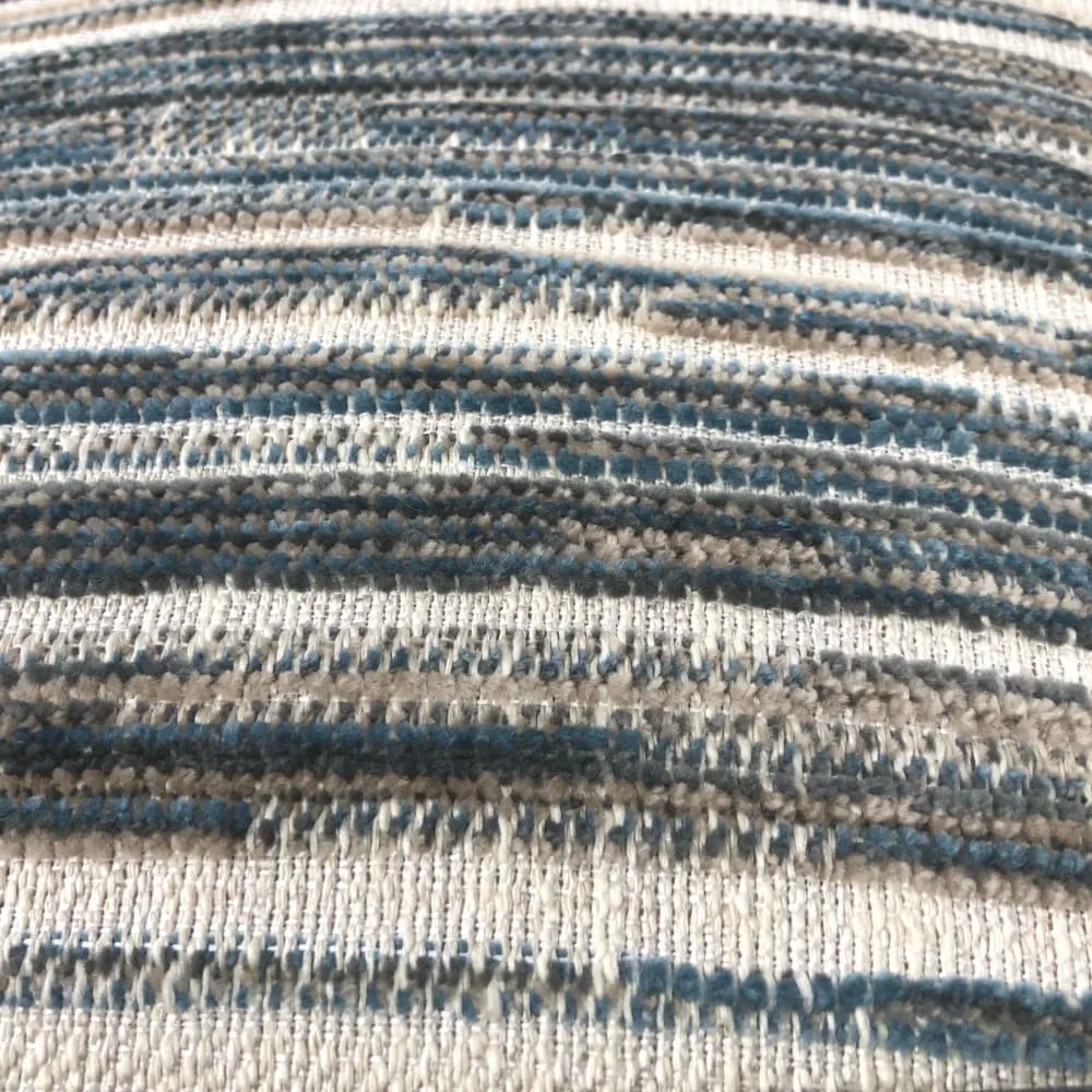 Dustin Brown Beige Teal Blue Textured Stripes Chenille Pillow Cover