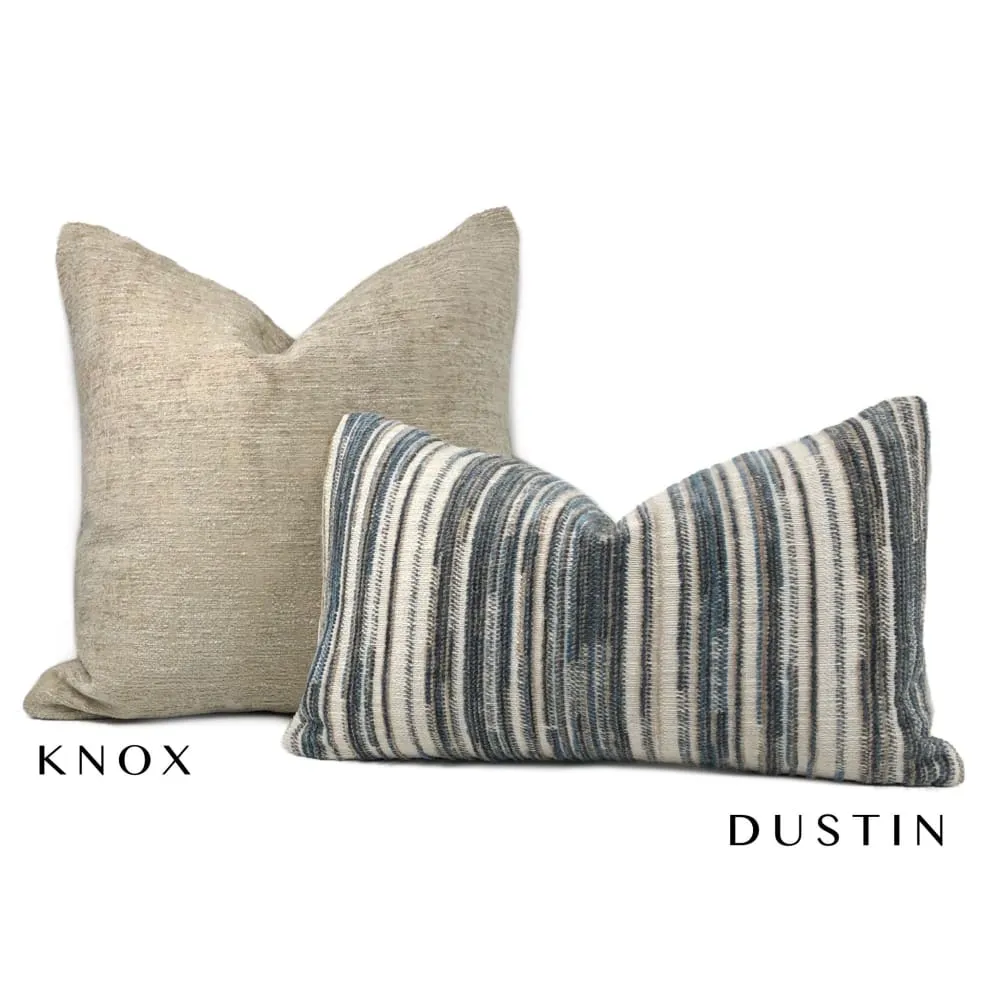 Dustin Brown Beige Teal Blue Textured Stripes Chenille Pillow Cover