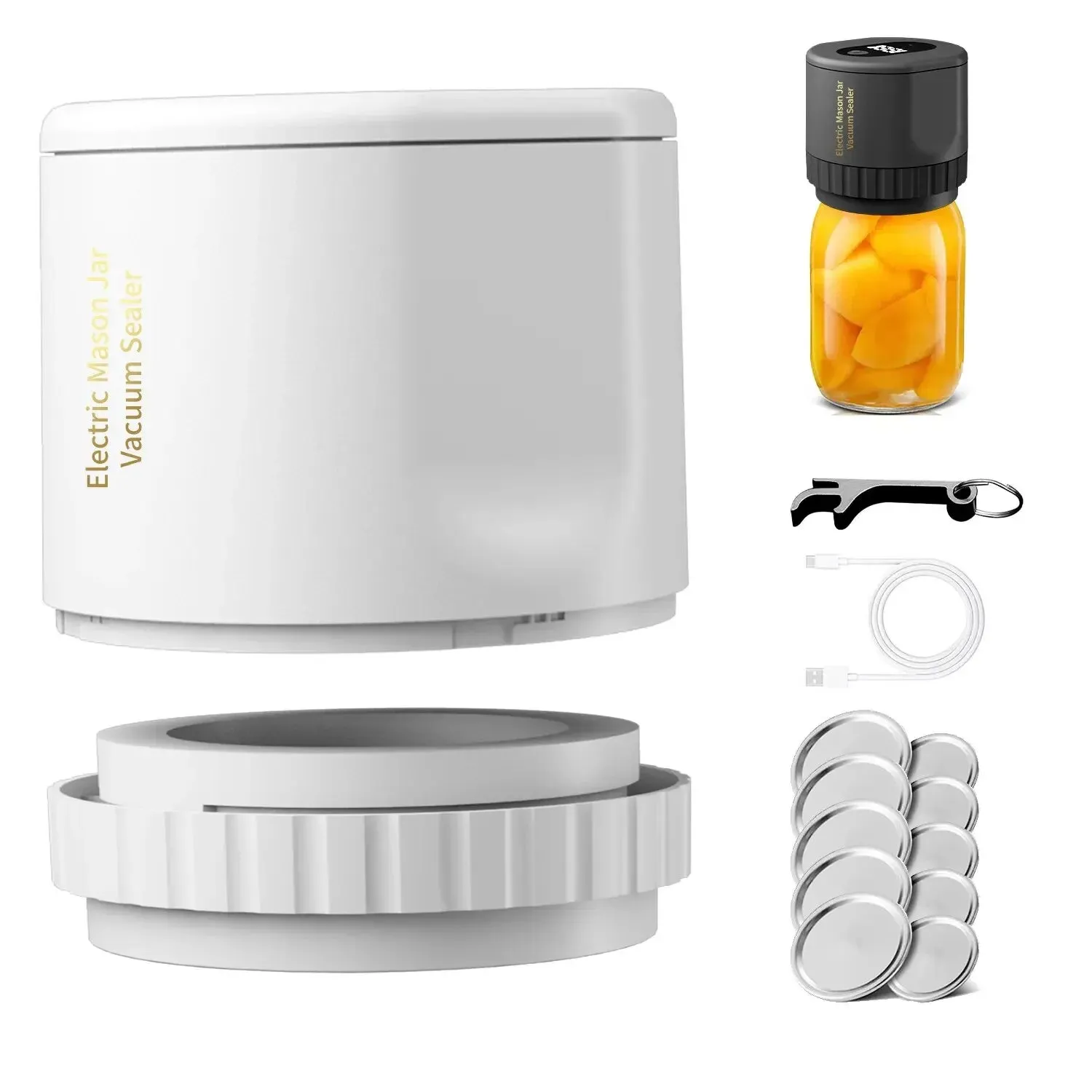 Electric Mason Jar Vacuum Sealer - Cordless Sealer Kit for Wide-Mouth and Regular-Mouth for Food Storage