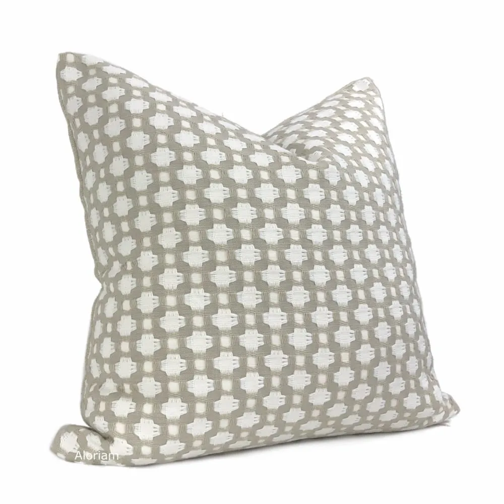 F Schumacher Betwixt Stone White Geometric Checks Pillow Cover