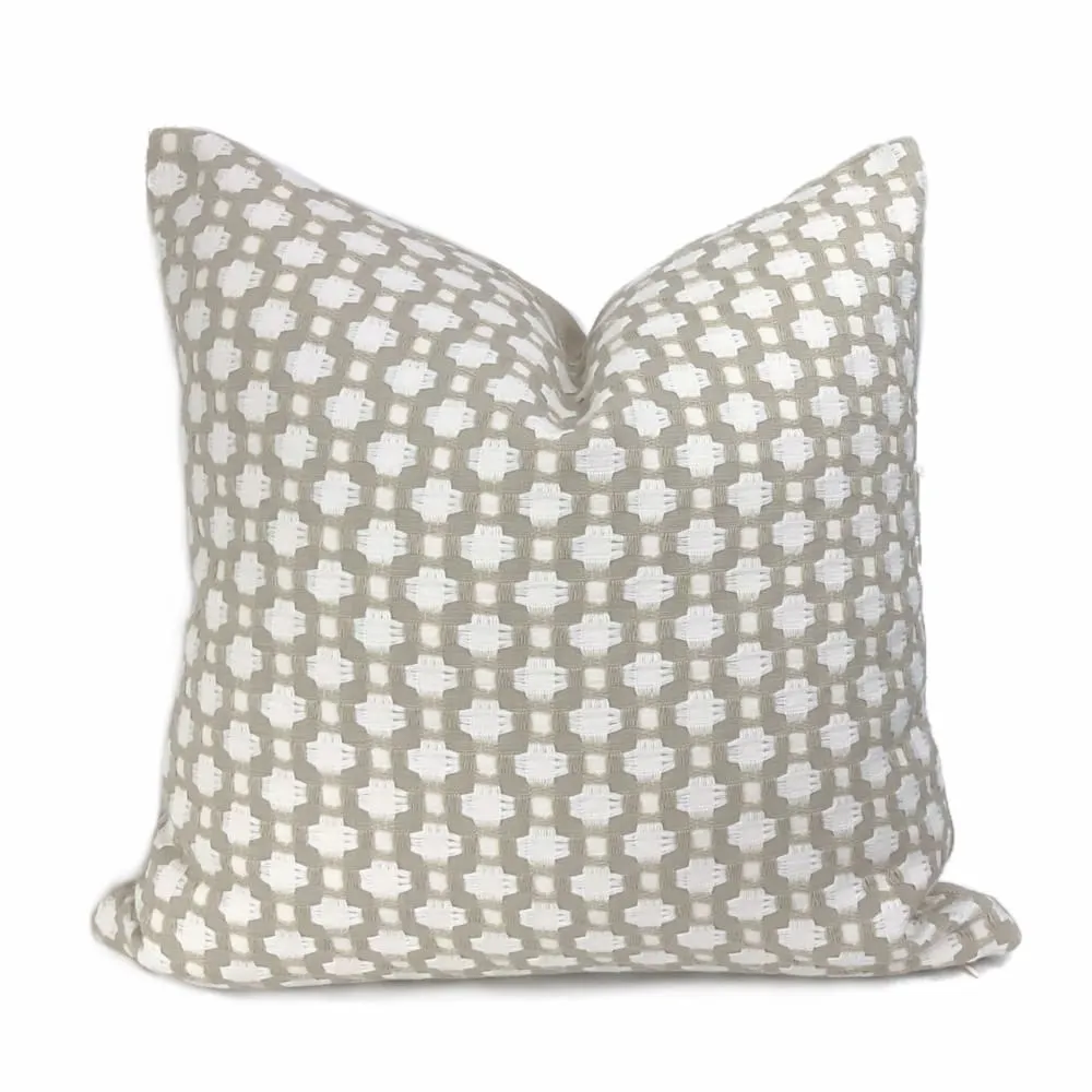 F Schumacher Betwixt Stone White Geometric Checks Pillow Cover