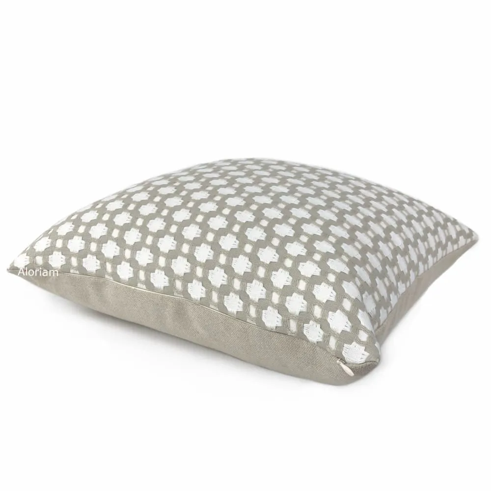 F Schumacher Betwixt Stone White Geometric Checks Pillow Cover