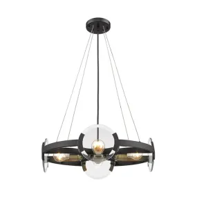 Farmhouse Circular Pendant Chandelier - 4/6 Lights, Black Metallic with Clear Glass Shade